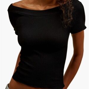 Free People Black Ribbed Crop Top